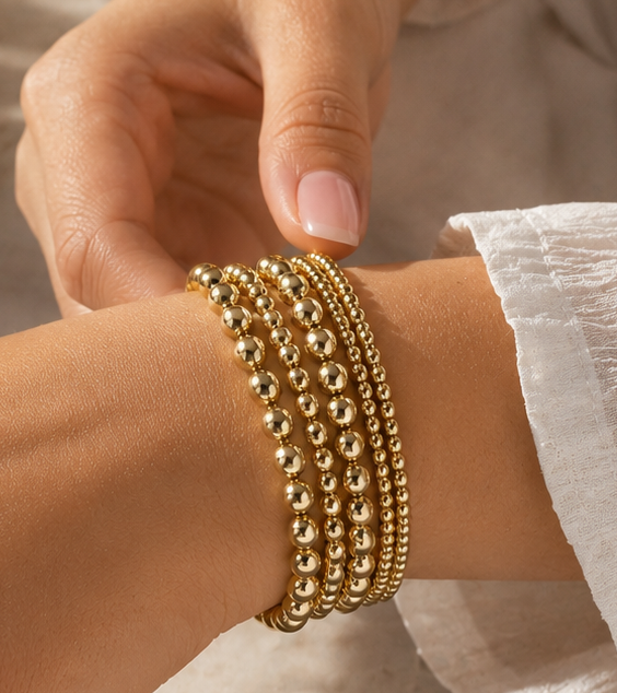 7pcs Gold Beaded Bracelet Stack