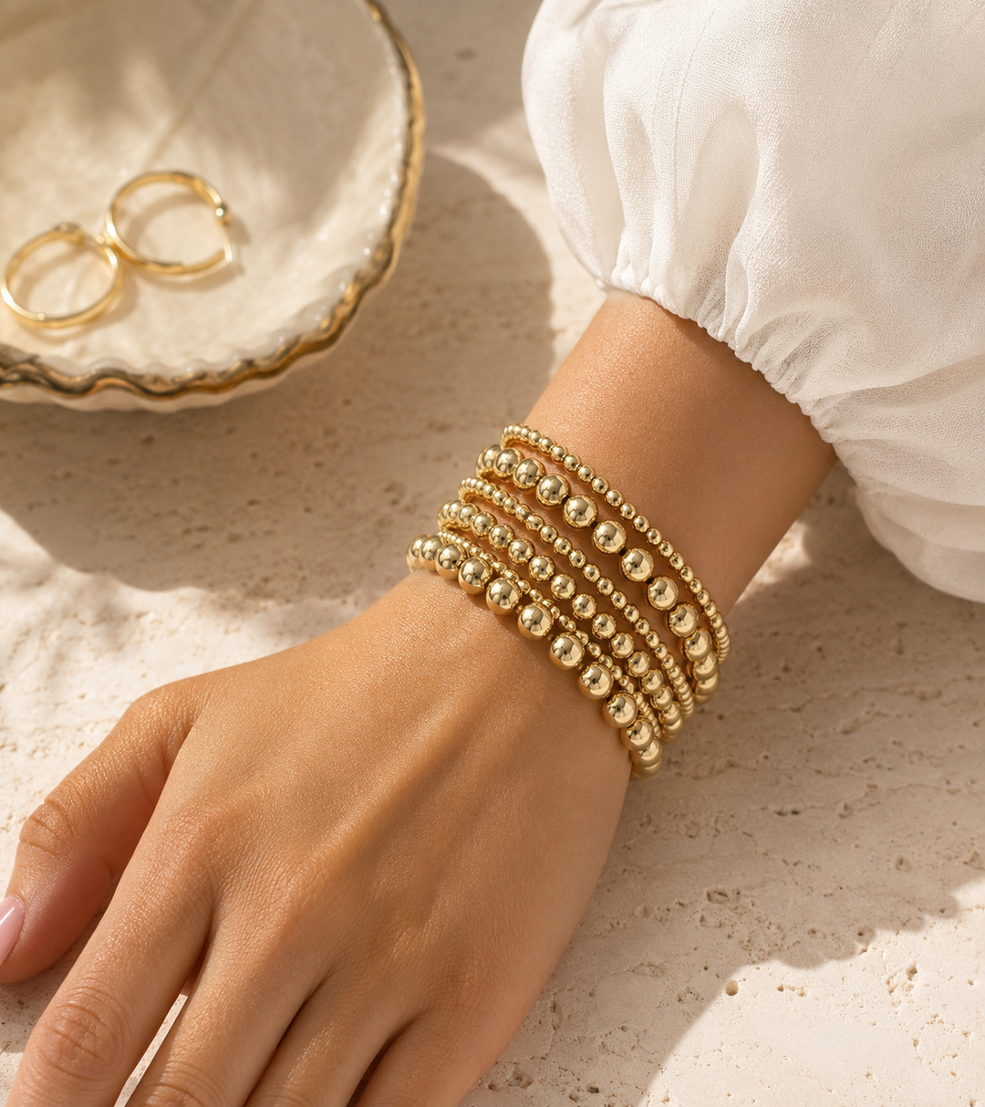 7pcs Gold Beaded Bracelet Stack