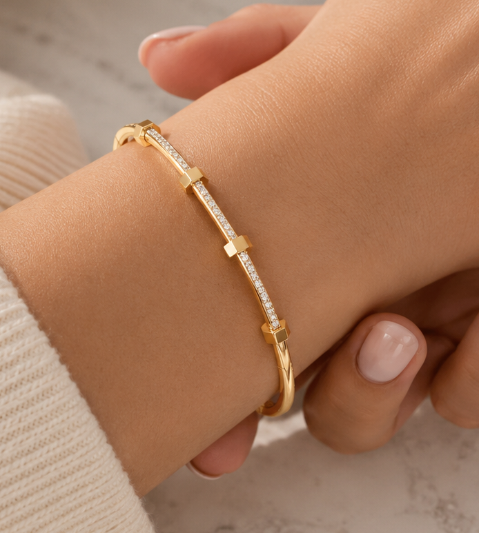 Classy Diamond Hex Bangle Bracelet
