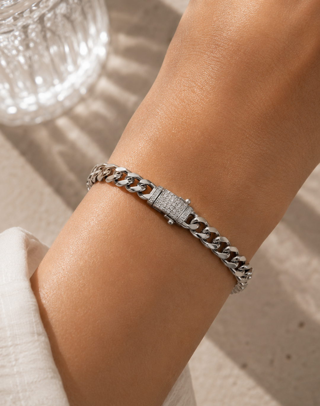 14k Chunky Diamond Accented Clasp Cuban Link Bracelet