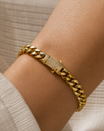 Load image into Gallery viewer, 14k Chunky Diamond Accented Clasp Cuban Link Bracelet
