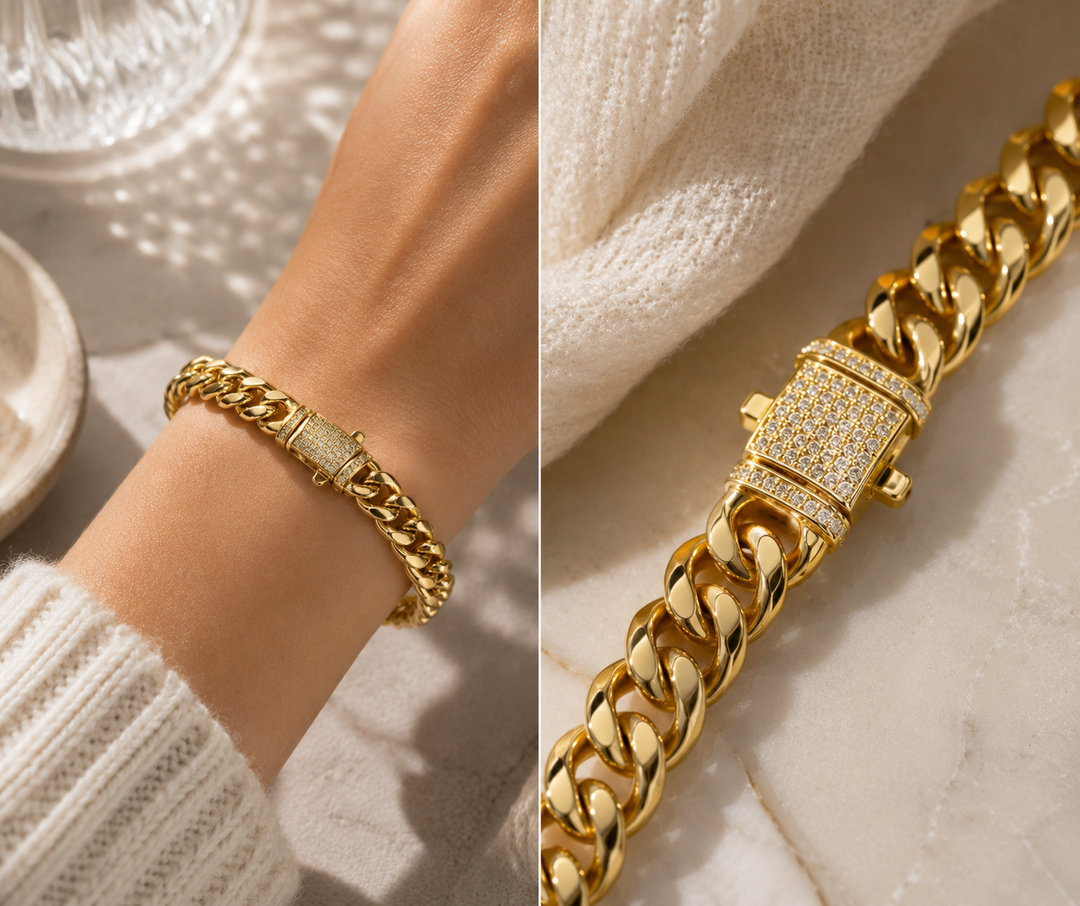 14k Chunky Diamond Accented Clasp Cuban Link Bracelet