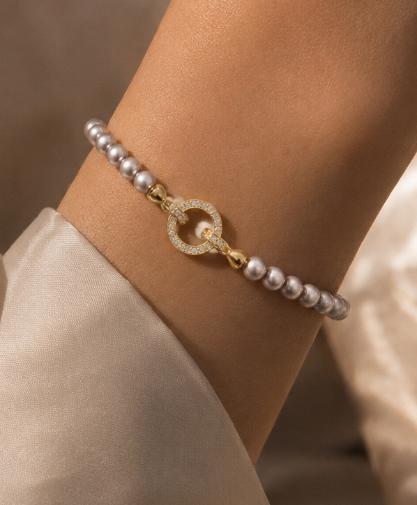 Pearl Diamond Accented Circle Pendant Bracelet and Necklace