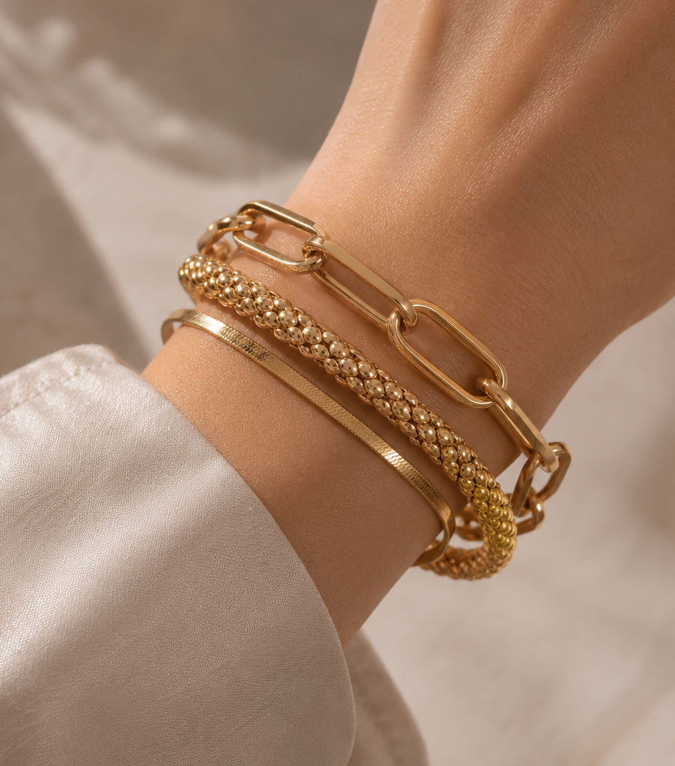3pc Chunky & Elegant Bracelet Stack