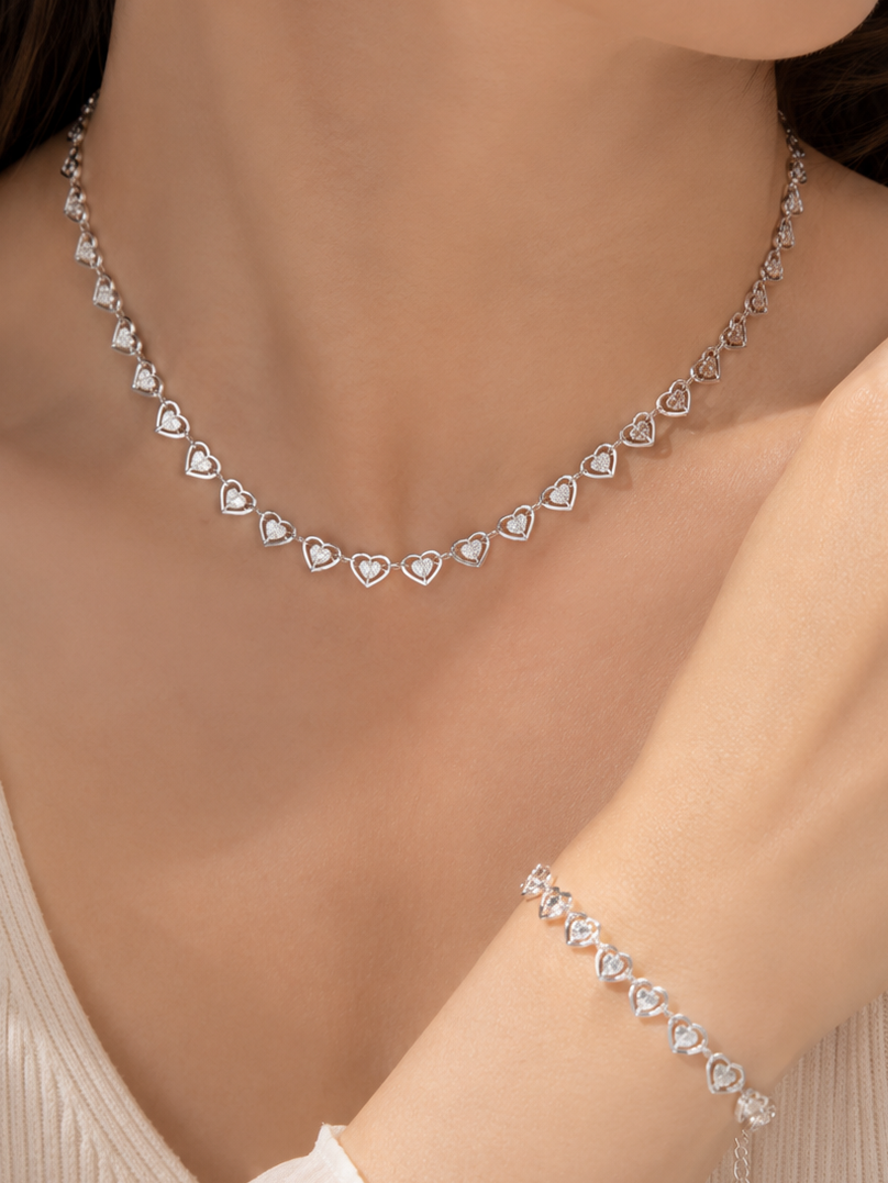Dainty Spiral Hearts Bracelet and Necklace Set