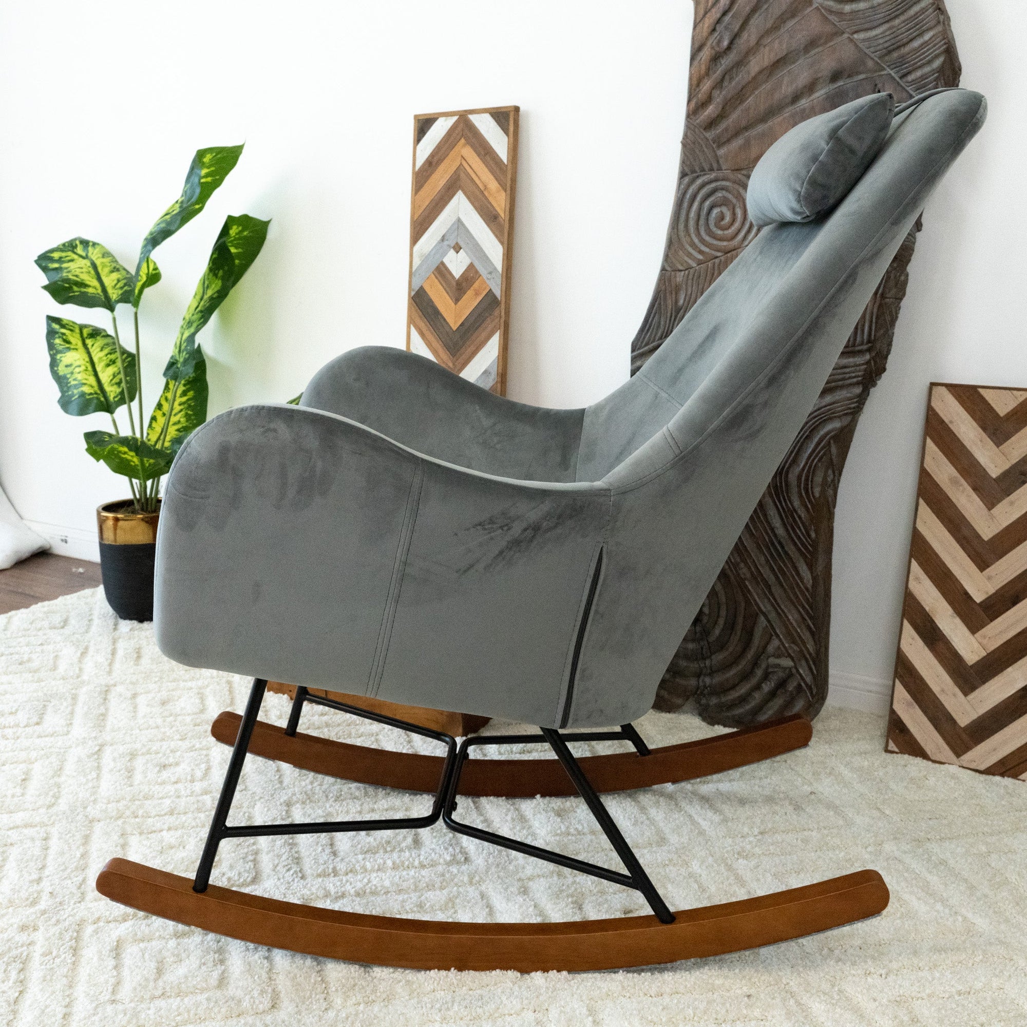 Luxury Grey Velvet Rocking Chair for Cozy Living Spaces