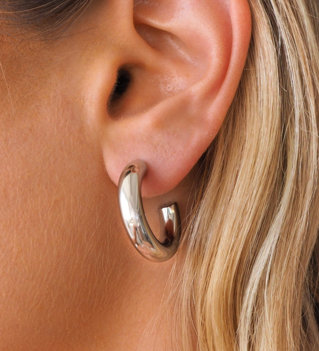Lightweight Chunky Silver Hoop Earrings