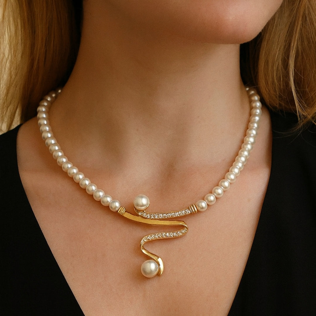 Sparkling Pearl Necklace and Earrings Set
