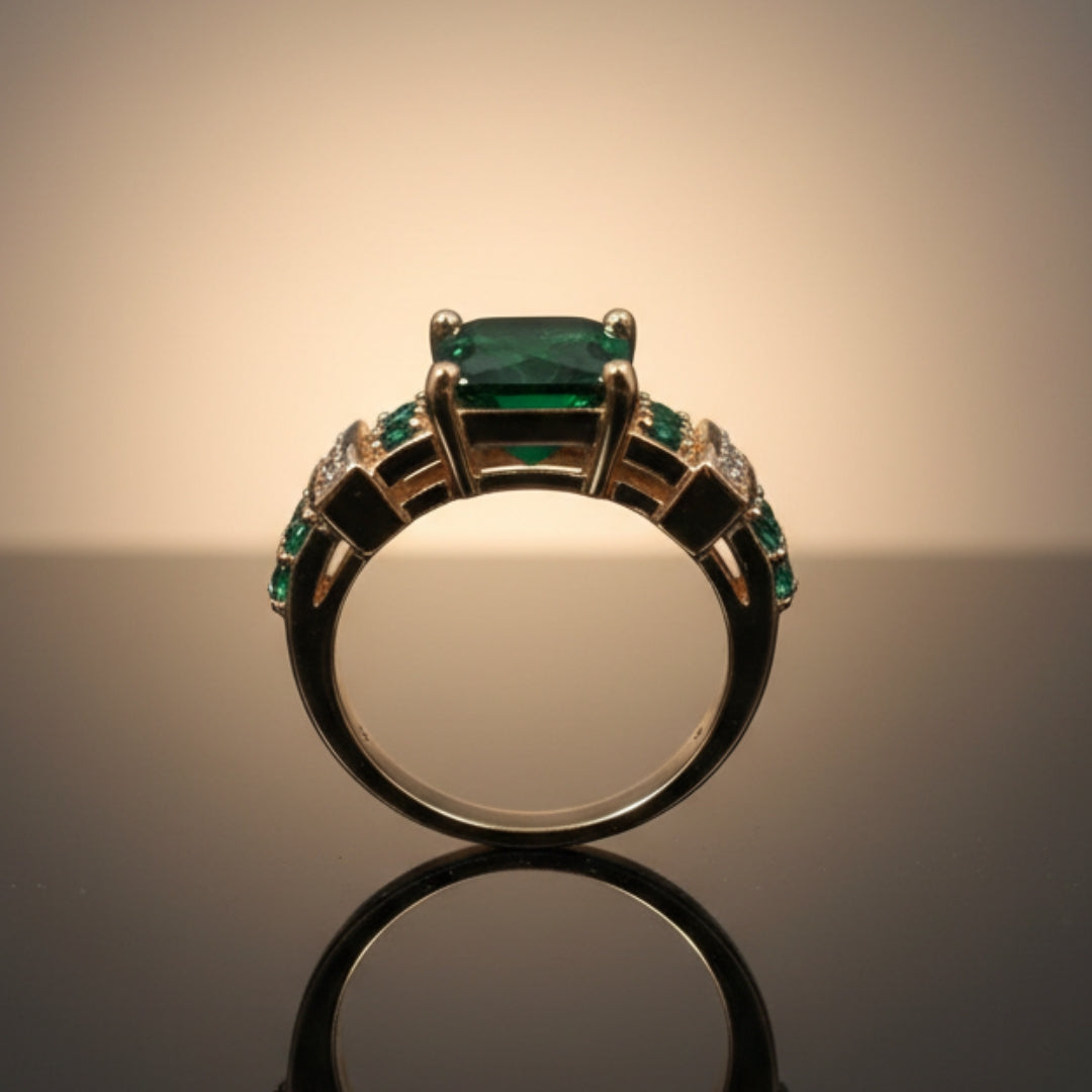 Romantic Green Crystal Ring in Gold
