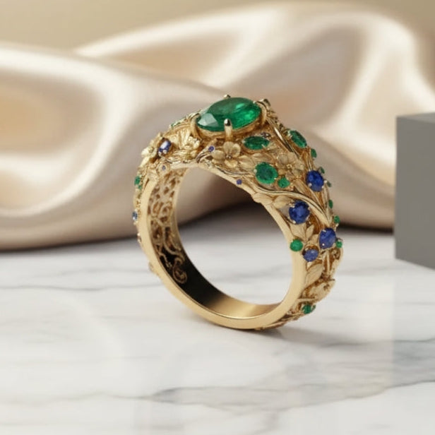 Luxurious Blue Crystal Ring in Gold