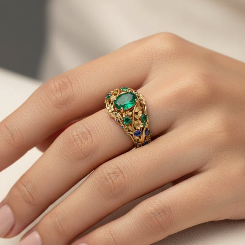 Luxurious Blue Crystal Ring in Gold
