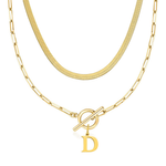 Load image into Gallery viewer, 2pc Paperclip Initial Toggle Clasp &amp; Herringbone Necklace Set
