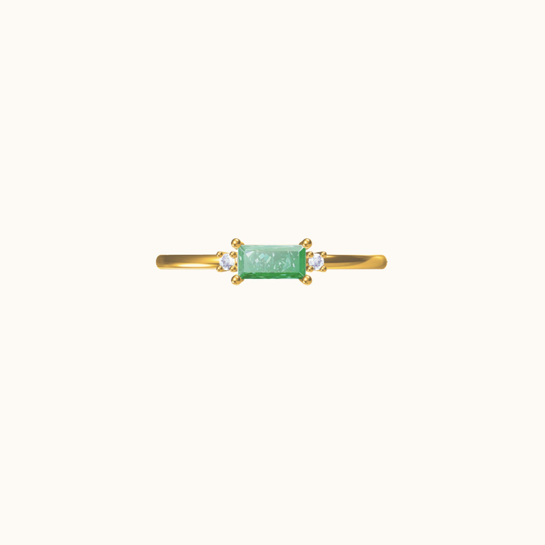 Fen Dainty Baguette Ring with Green Zirconia