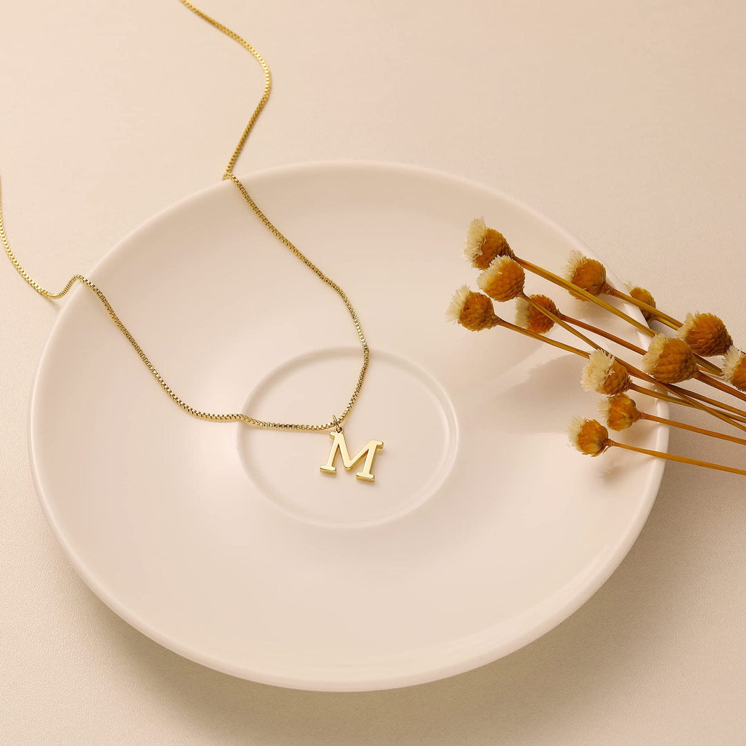 14k Sleek Serif Initial Necklace
