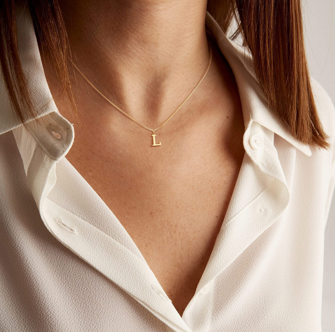 14k Sleek Serif Initial Necklace