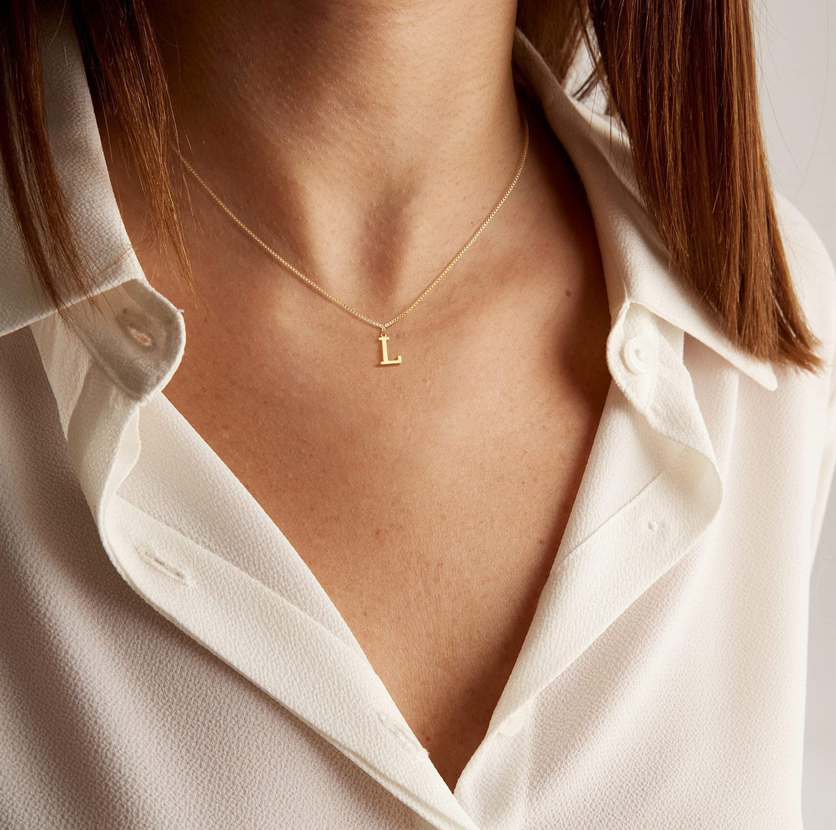 14k Sleek Serif Initial Necklace