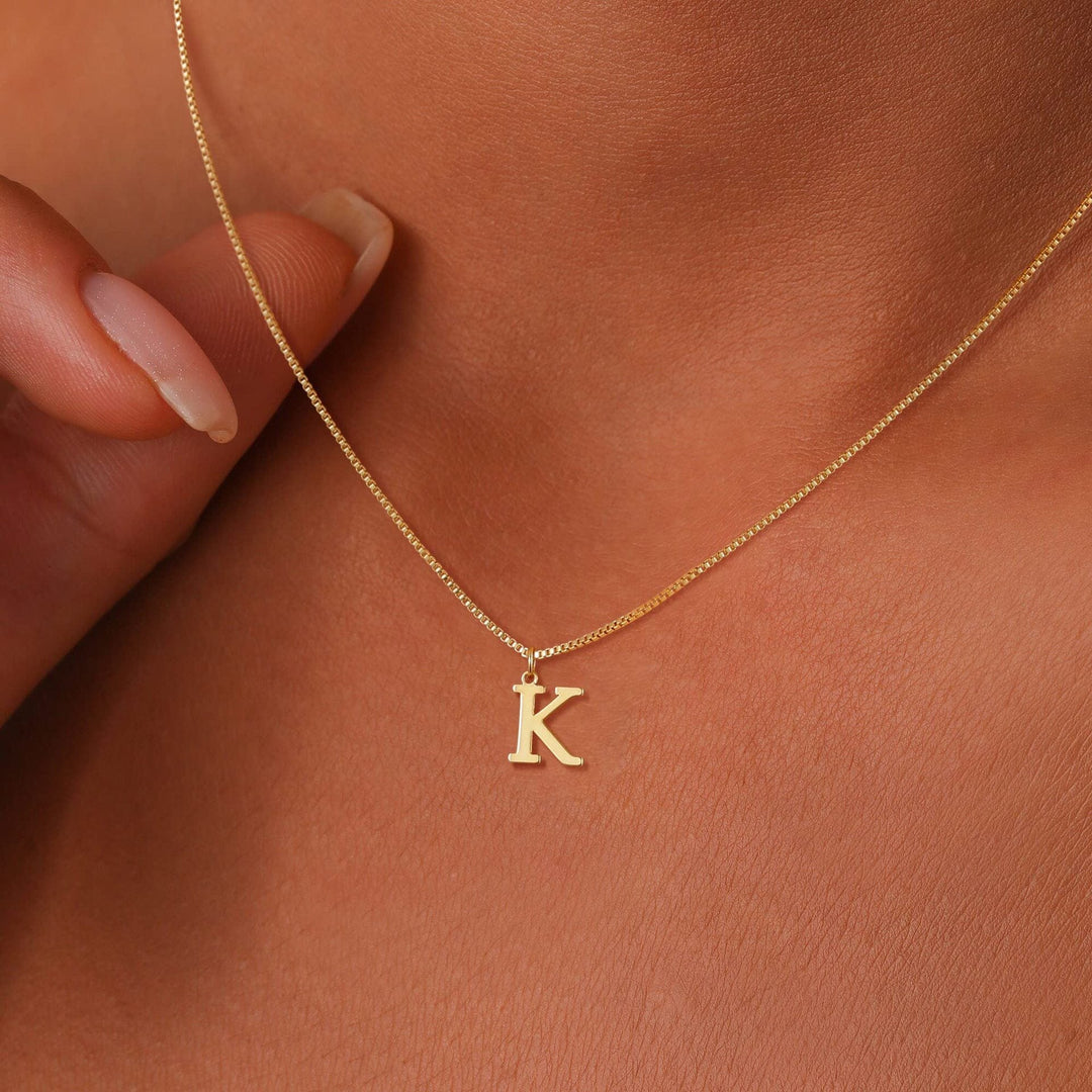 14k Sleek Serif Initial Necklace