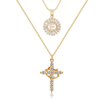 Load image into Gallery viewer, 2pc 14k Diamond Cross Crown &amp; Initial Necklace Set
