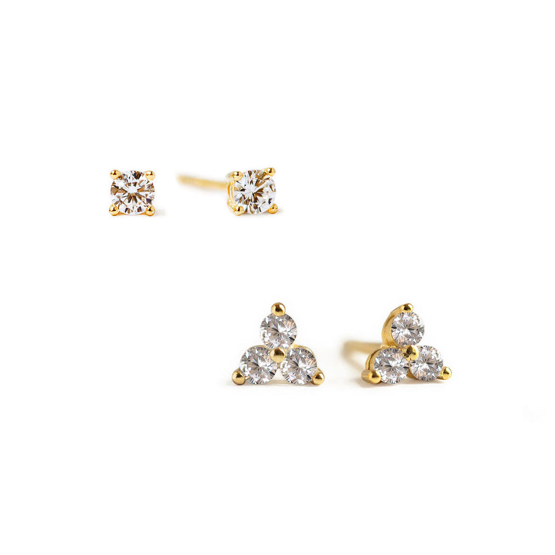 Tiny Clover Pave Stud Earrings Set