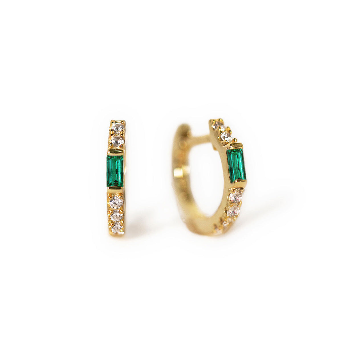 Gemstone baguette huggie earrings (emerald)