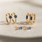 Load image into Gallery viewer, Baguette Huggie Earrings (Blue Sapphire)
