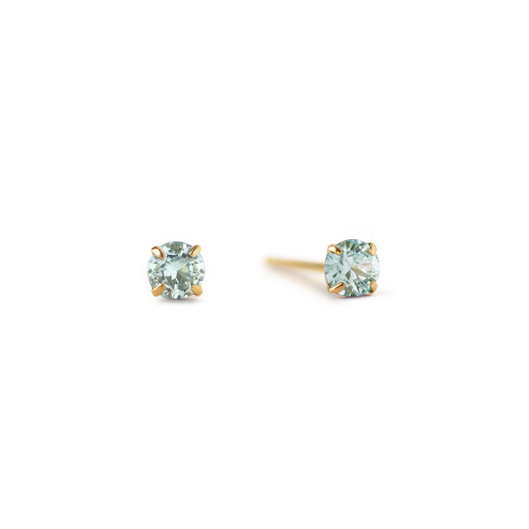 Tiny Birthstone Stud Earrings (Aquamarine)