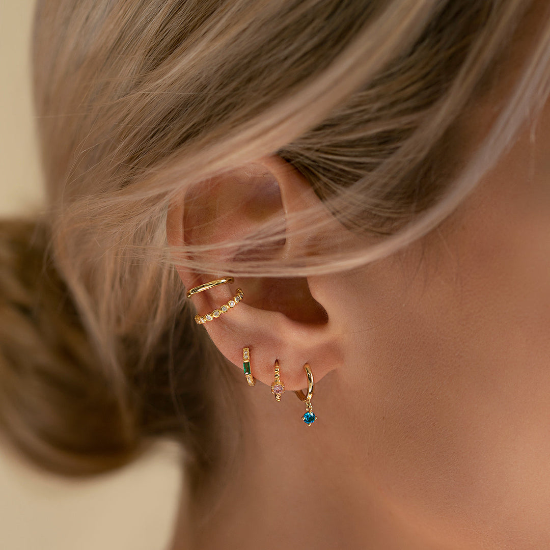 Gemstone Baguette Huggie Earrings (Emerald)