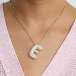 Load image into Gallery viewer, Chunky Bubble Diamond Dazzle Initial Necklaces
