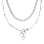 Load image into Gallery viewer, 2pc Paperclip Initial Toggle Clasp &amp; Herringbone Necklace Set
