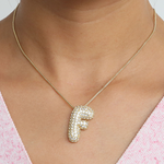 Load image into Gallery viewer, Chunky Bubble Diamond Dazzle Initial Necklaces
