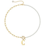 Load image into Gallery viewer, Pearl &amp; Paperclip Chain Letter Initial Necklace
