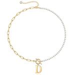 Load image into Gallery viewer, Pearl &amp; Paperclip Chain Letter Initial Necklace
