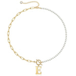 Load image into Gallery viewer, Pearl &amp; Paperclip Chain Letter Initial Necklace
