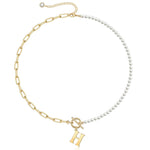 Load image into Gallery viewer, Pearl &amp; Paperclip Chain Letter Initial Necklace
