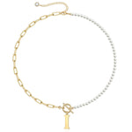 Load image into Gallery viewer, Pearl &amp; Paperclip Chain Letter Initial Necklace
