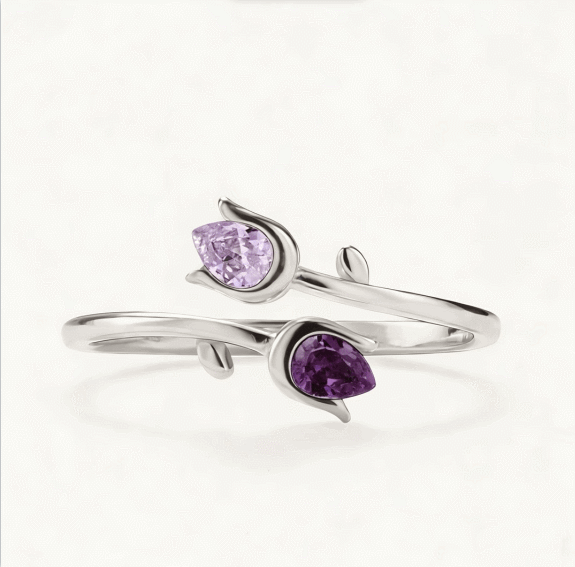 Double Birthstones Ring With Tulip Design