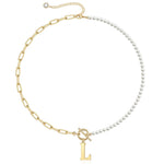 Load image into Gallery viewer, Pearl &amp; Paperclip Chain Letter Initial Necklace
