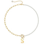 Load image into Gallery viewer, Pearl &amp; Paperclip Chain Letter Initial Necklace
