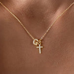 Load image into Gallery viewer, Dainty Diamond Initial &amp; Cross Necklace
