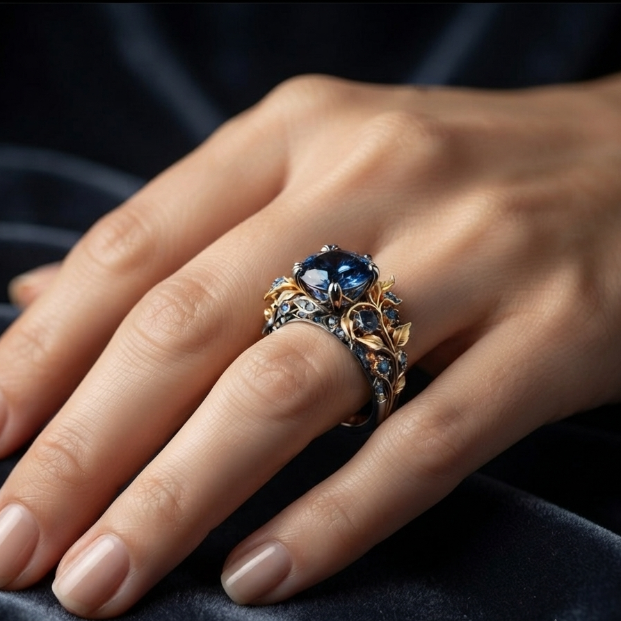 Bold Blue Crystal Flower Ring