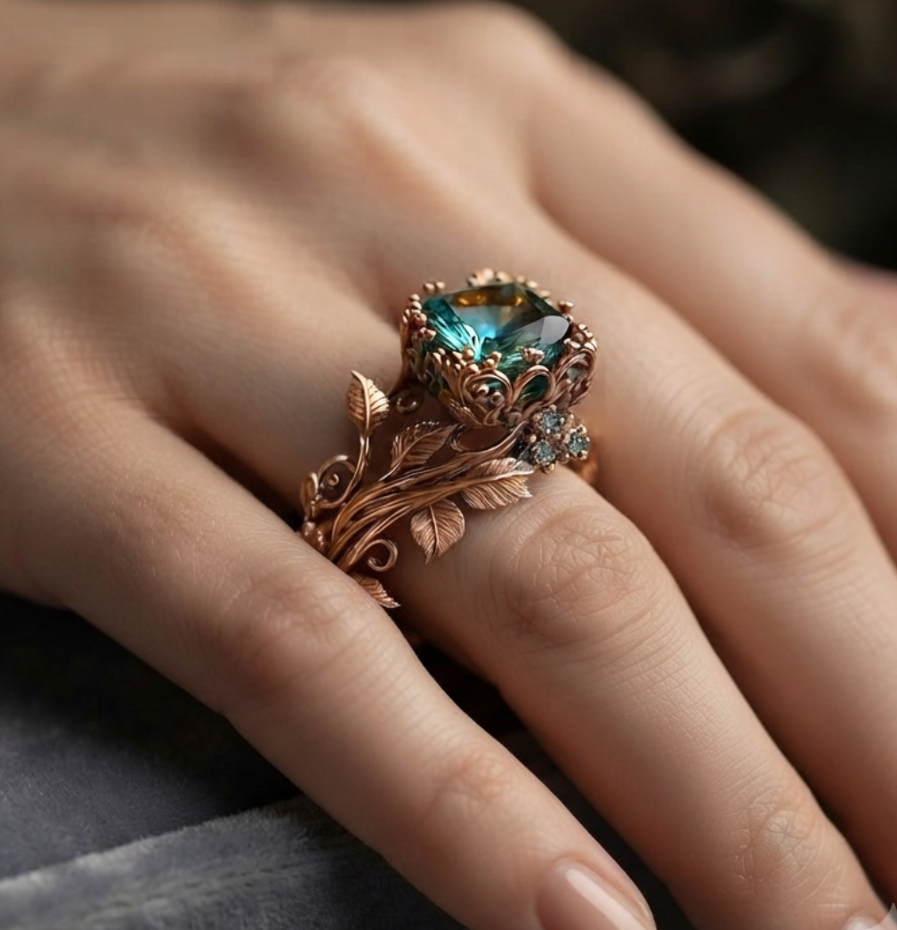 Vintage-Style Green Crystal Nature Ring
