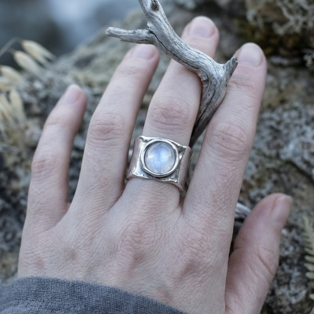 Luxurious Moonstone Moon Ring in Silver
