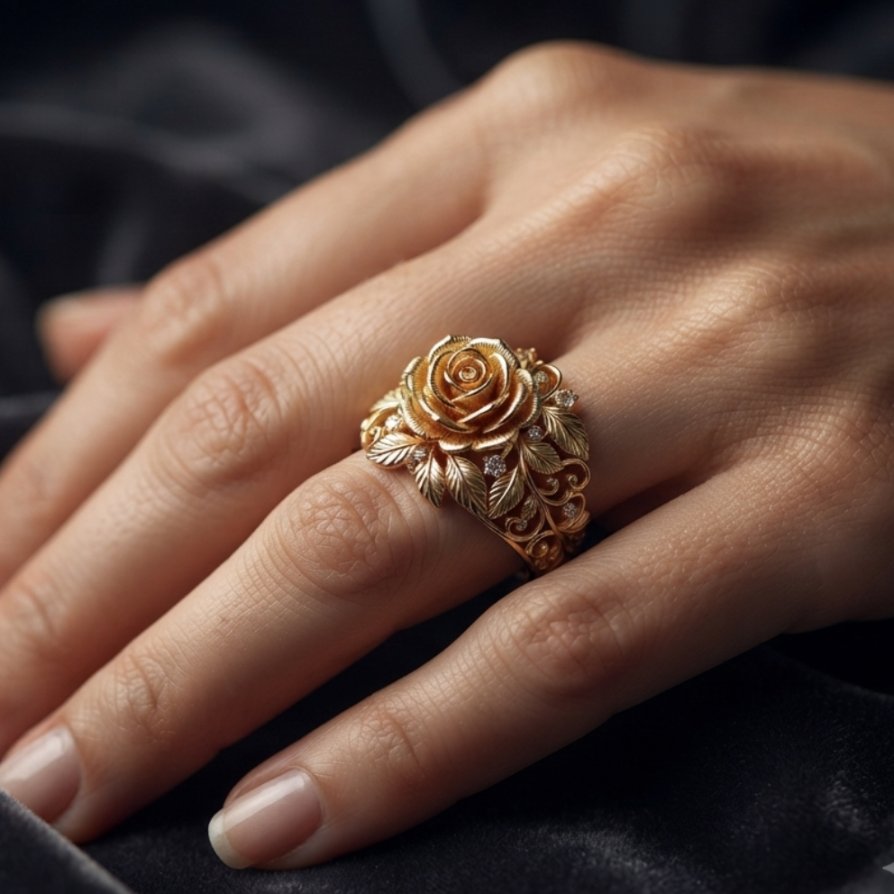 Dainty Floral Statement Ring in Gold