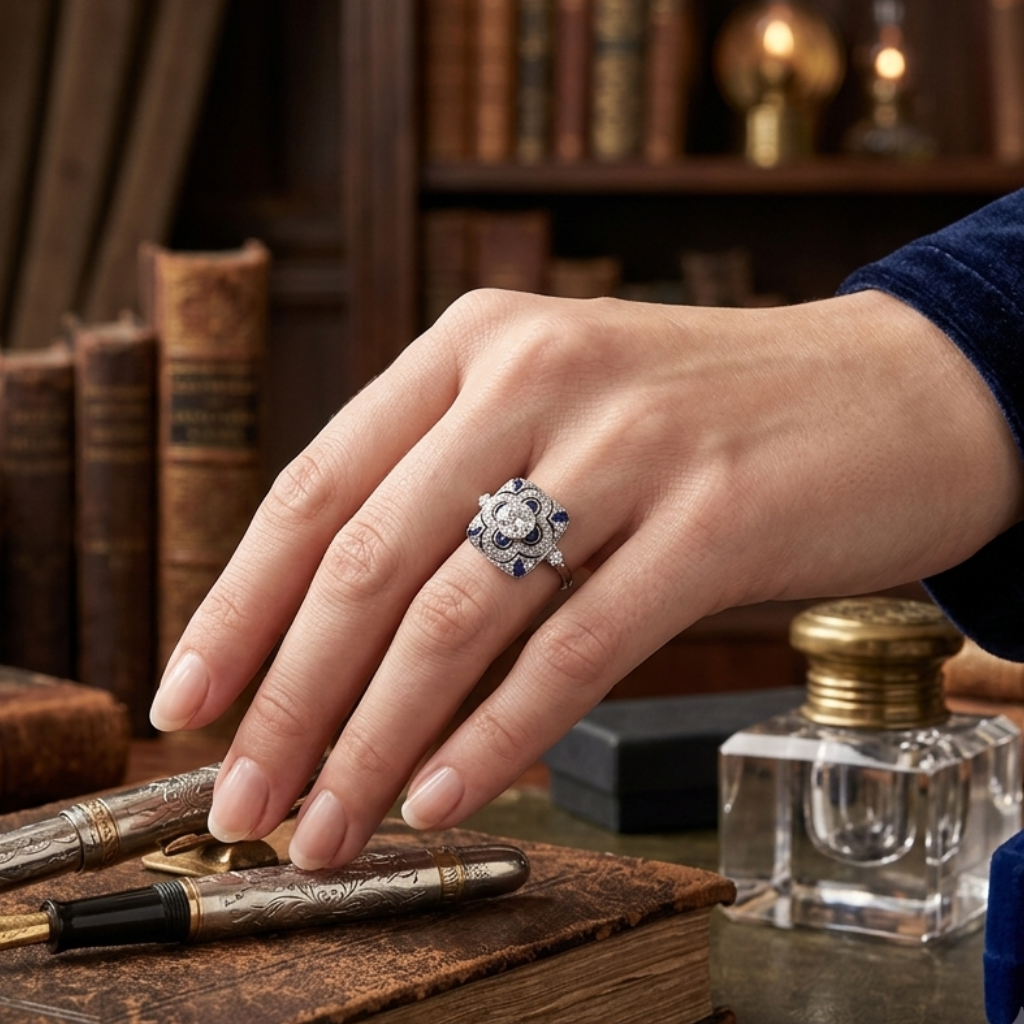 Luxurious Blue Zirconia Vintage Ring in Silver