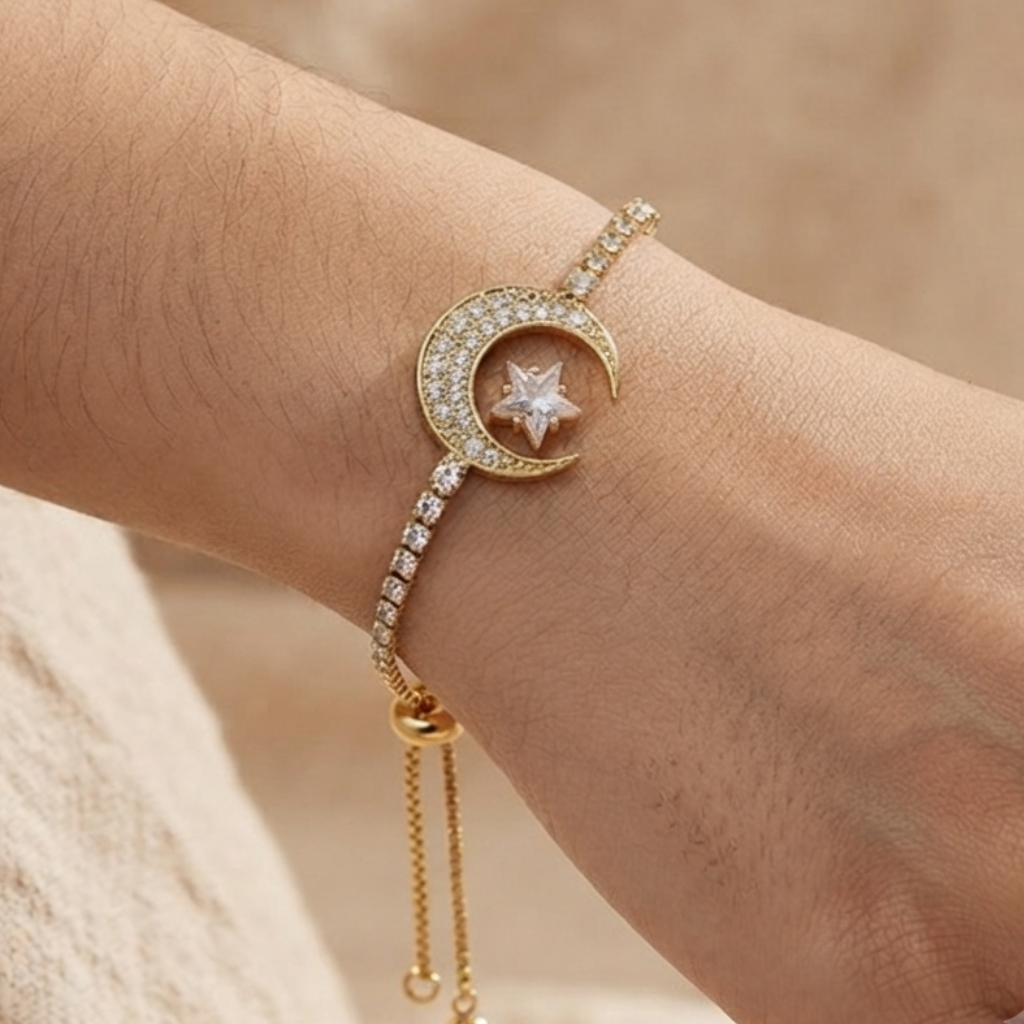 Bohemian Zirconia Moon Bracelet in Gold