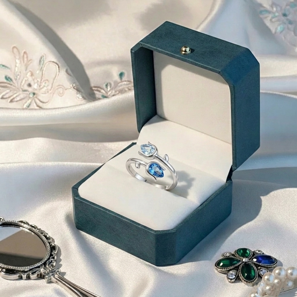Double birthstones ring with tulip design