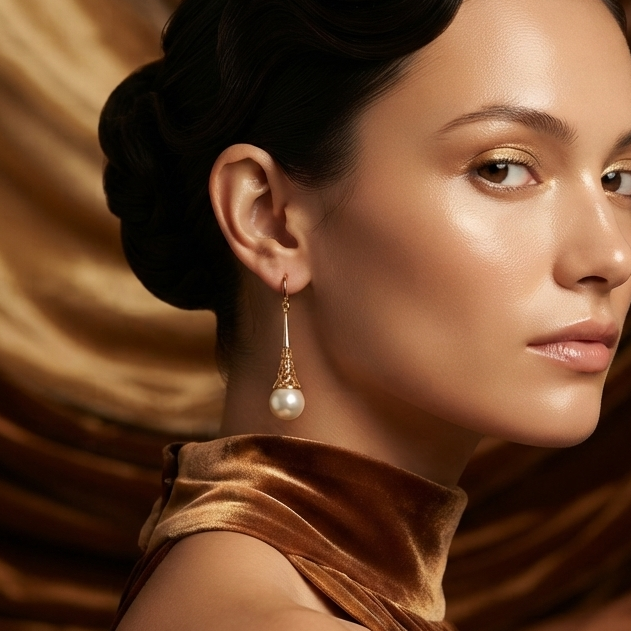 Bohemian Pearl Drop Earrings in Gold