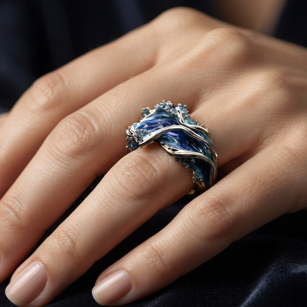 Romantic Ocean Wave Ring in Gold