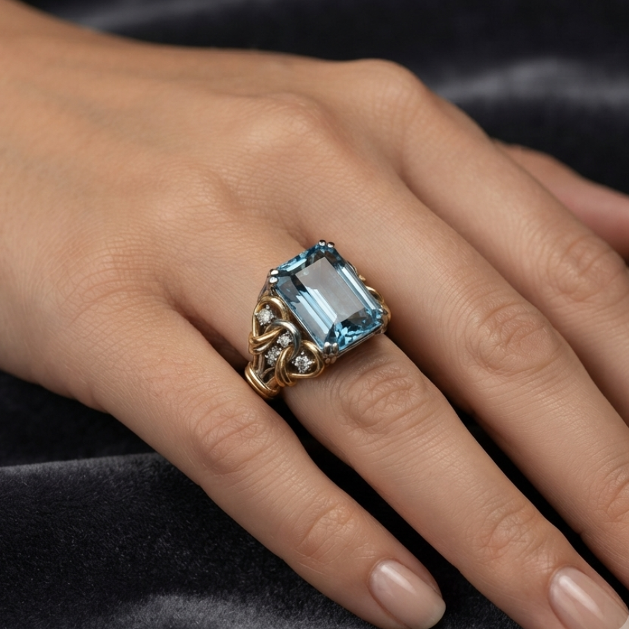 Elegant Blue Zircon Ring in Gold