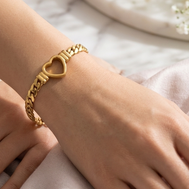 Gold Hollow Heart Bracelet Open Heart Bracelet